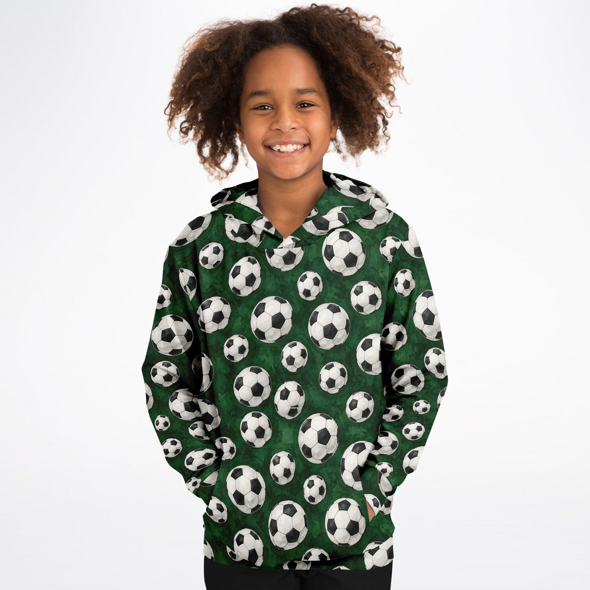 Soccer Ball Kids Pullover Hoodie, Football Green Girls Boy Toddler Youth Children Fleece Aesthetic Graphic Cotton Hooded Sweatshirt Pockets