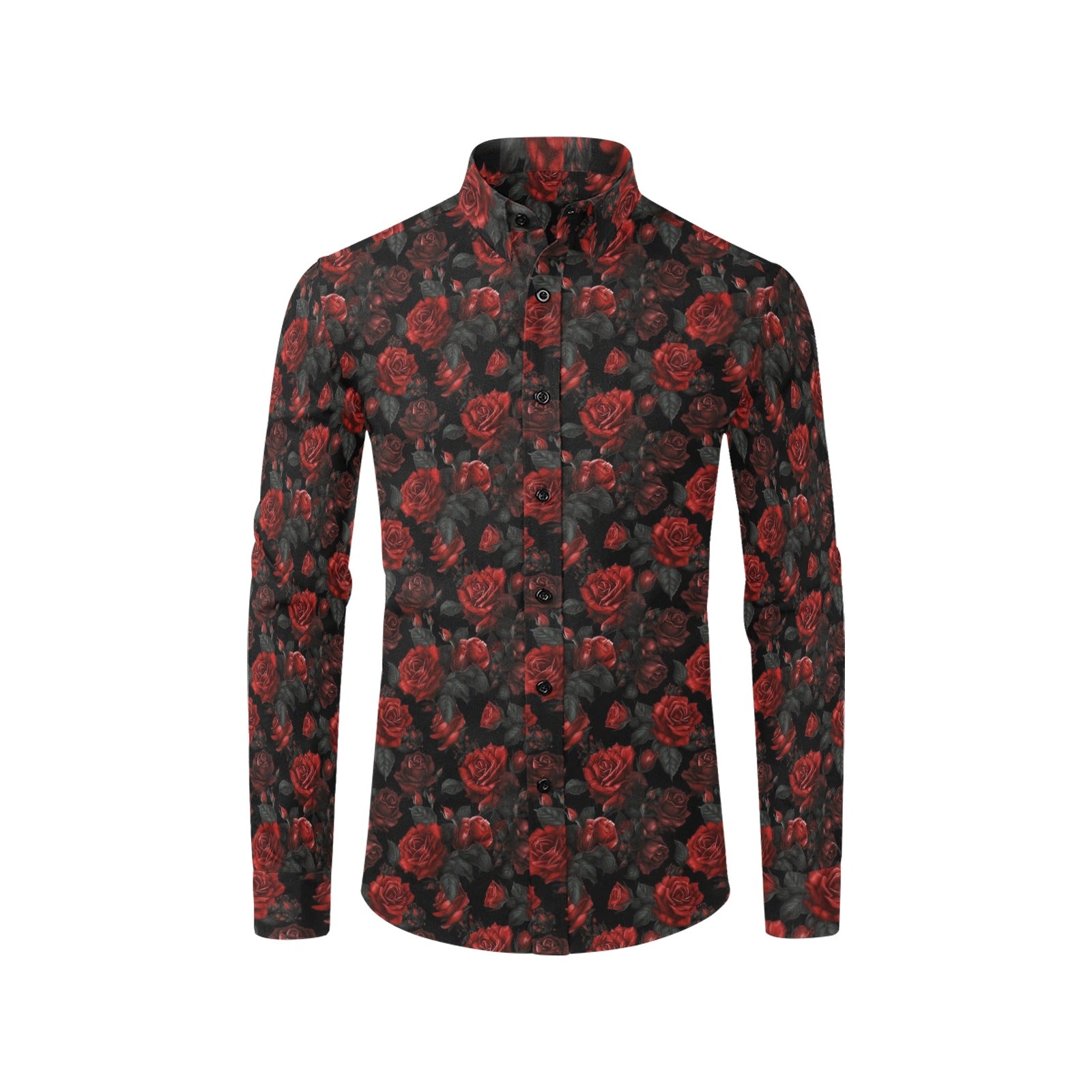 red long sleeve dress shirt Red Rose Long Sleeve Men Button Up Shirt, Flowers Print Casual Buttone – Starcove Fashion