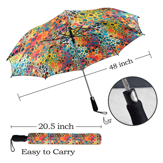 Colorful Umbrella, Dot Art Fun Golf Anti-UV Semi-Automatic Sun Beach Rain Parasol Large Compact Travel Windproof Designer Luxury Men Women