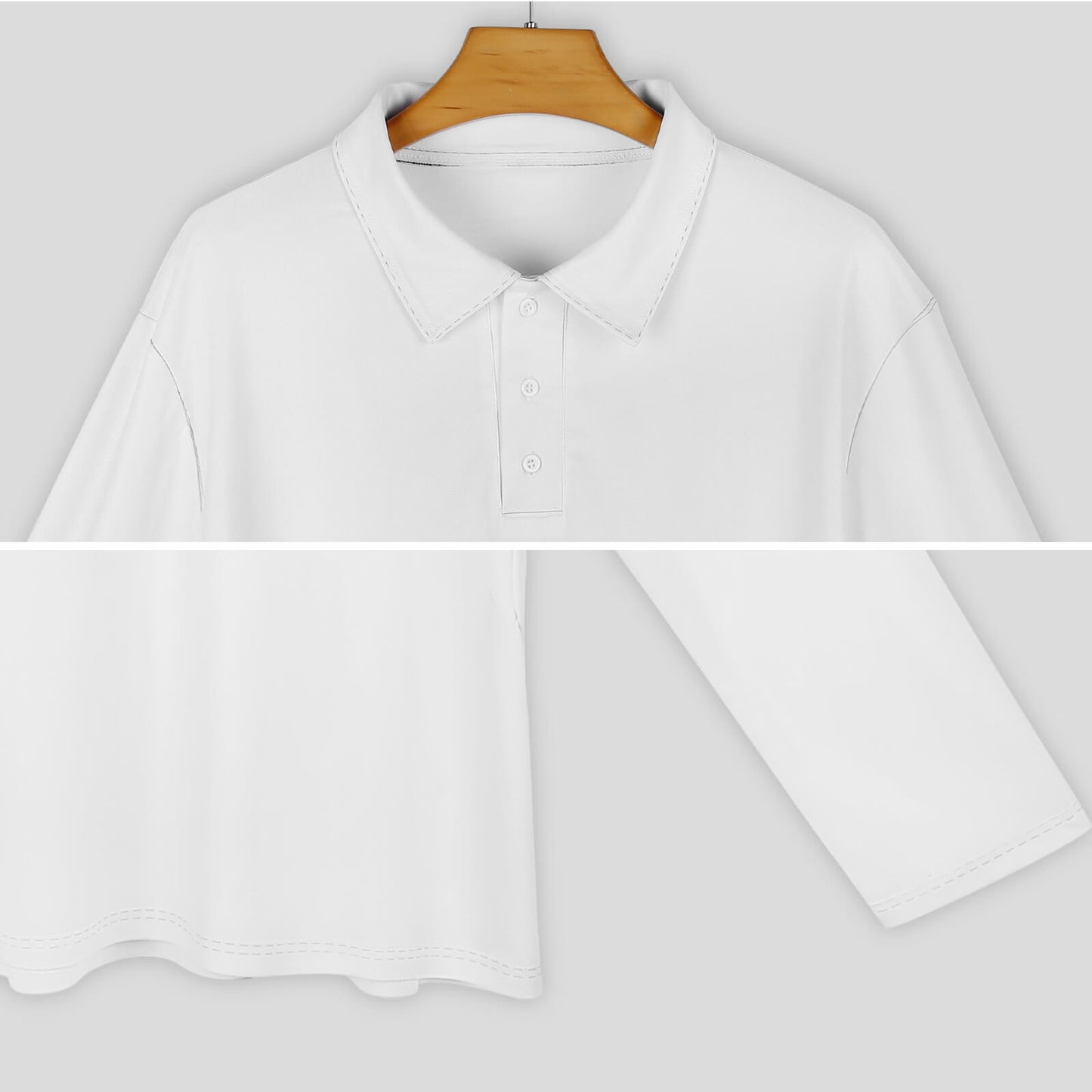 Black Leopard Men Long Sleeve Polo Shirt, Animal Print Grey Slim Fit Sleeve Collared Casual Buttoned Down Up Sports Golf Tee Top Plus Size