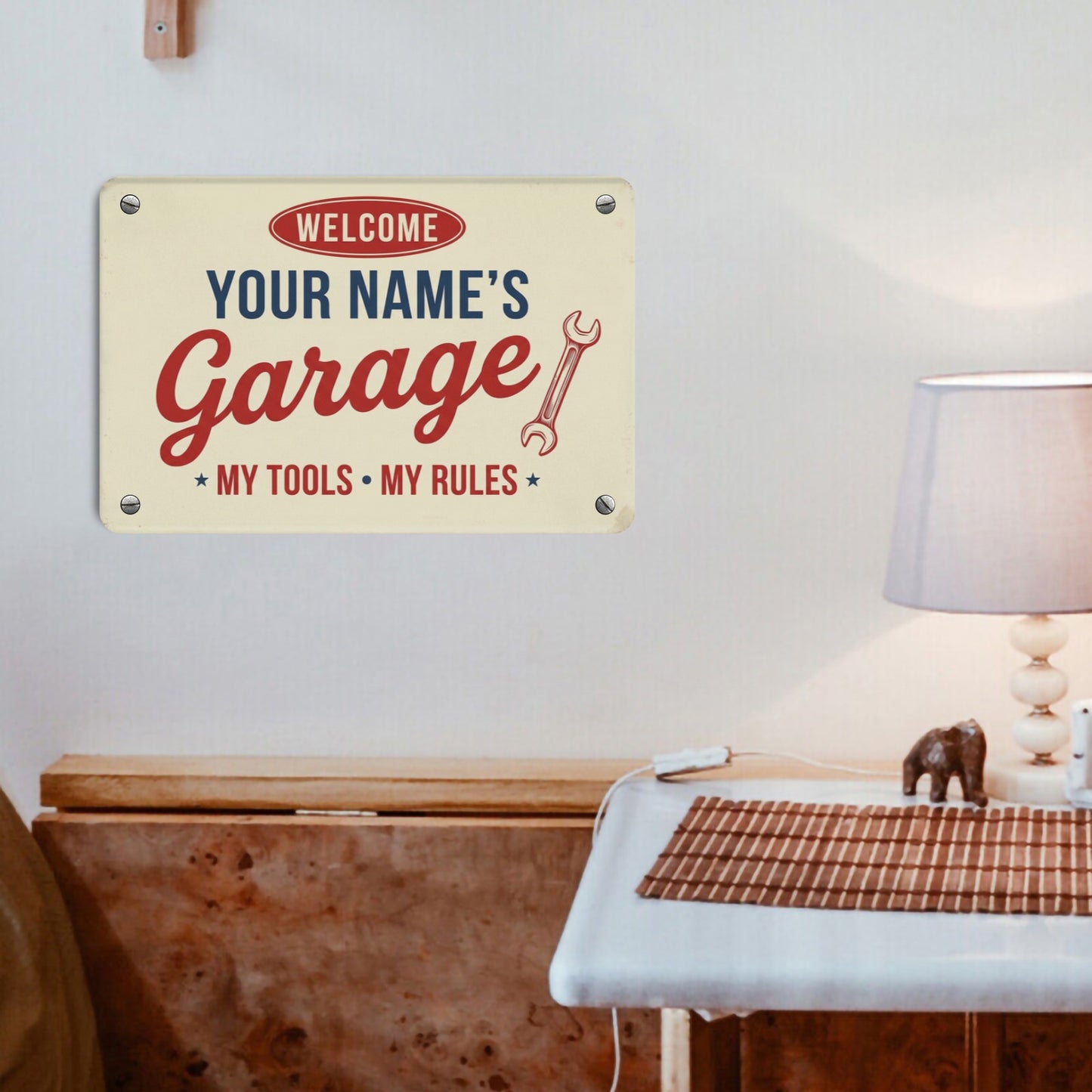 Custom Garage Metal Tin Signs, Personalized Name Workshop Retro Wall Hanging Tacker Outdoors Exterior Mechanic Tools Men Husband Gift