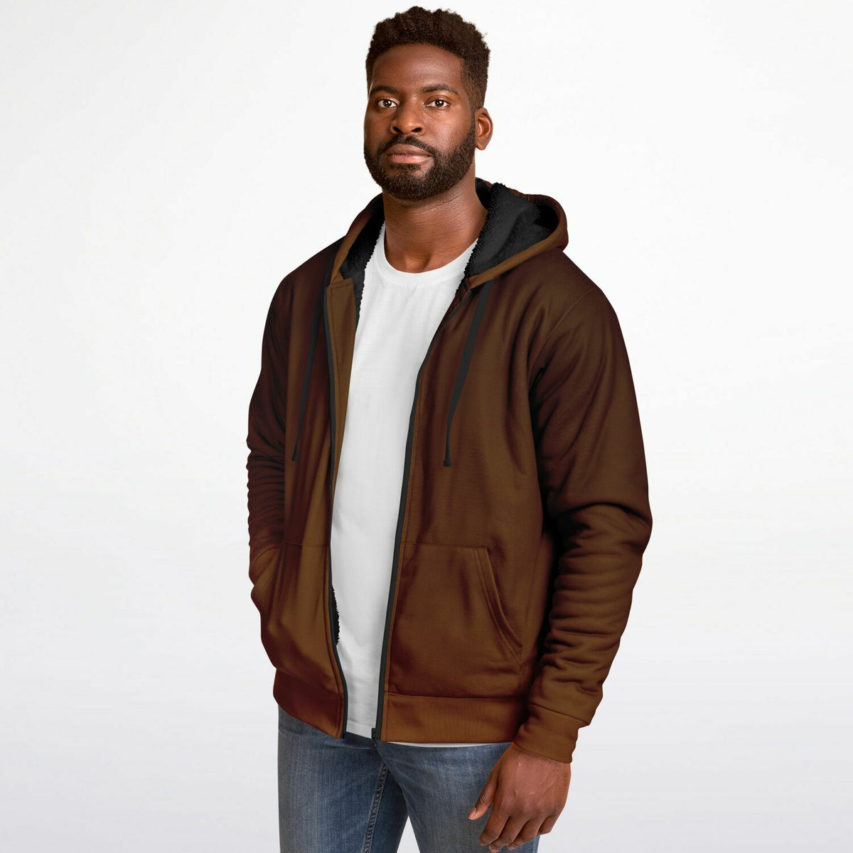 Brown Ombre Zip Up Fleece Lined Hoodie, Gradient Heavyweight Full Zipper Pocket Men Women Unisex Aesthetic Graphic Hooded Sweatshirt Jacket