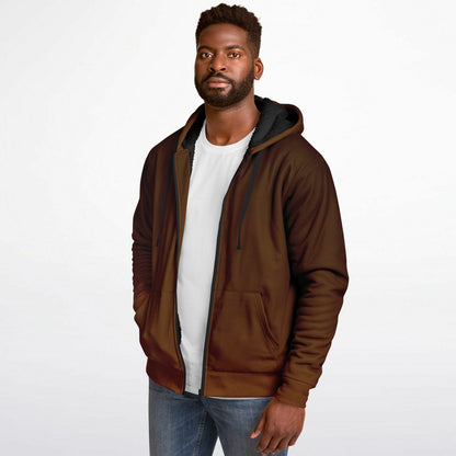 Brown Ombre Zip Up Fleece Lined Hoodie, Gradient Heavyweight Full Zipper Pocket Men Women Unisex Aesthetic Graphic Hooded Sweatshirt Jacket