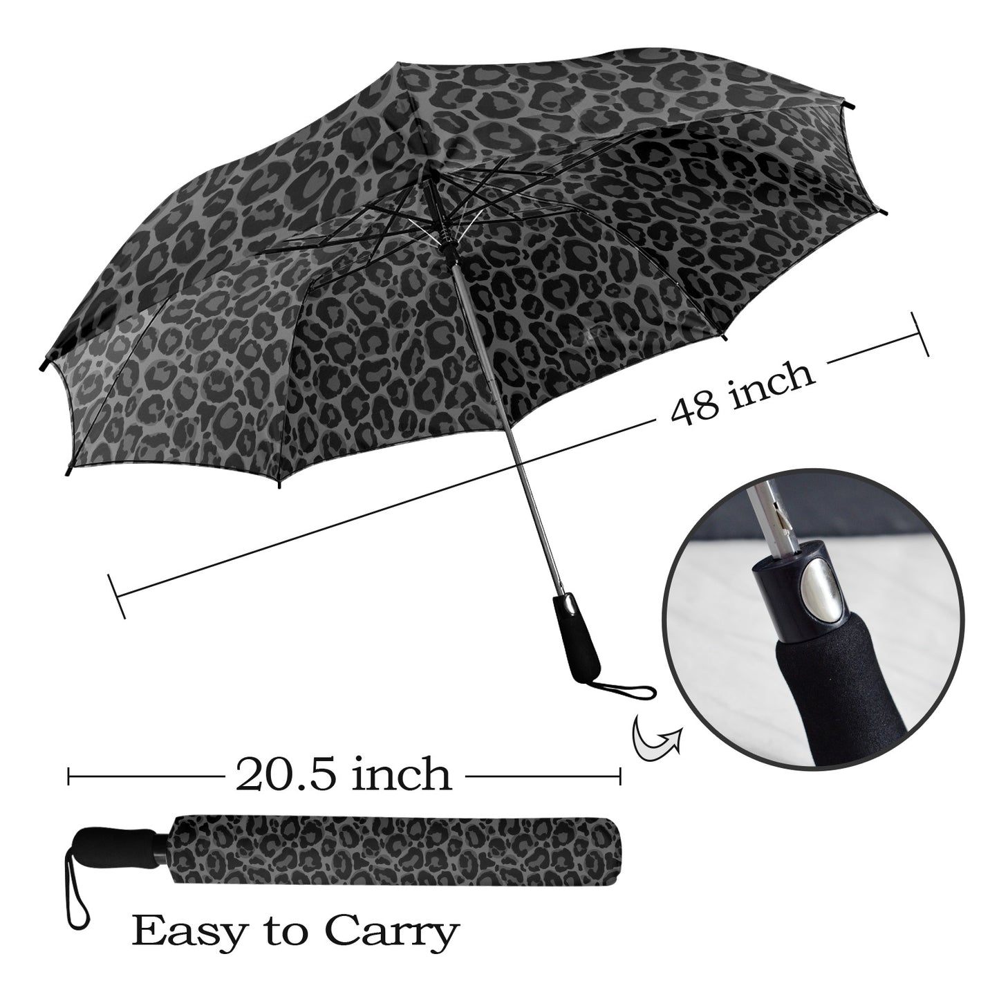 Black Leopard Umbrella, Animal Print Grey Golf Anti-UV Semi-Automatic Sun Rain Parasol Large Compact Windproof Designer Luxury Men Women