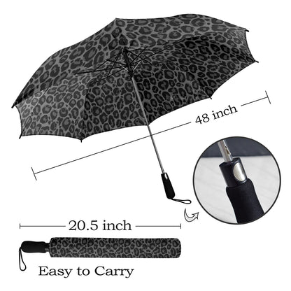 Black Leopard Umbrella, Animal Print Grey Golf Anti-UV Semi-Automatic Sun Rain Parasol Large Compact Windproof Designer Luxury Men Women