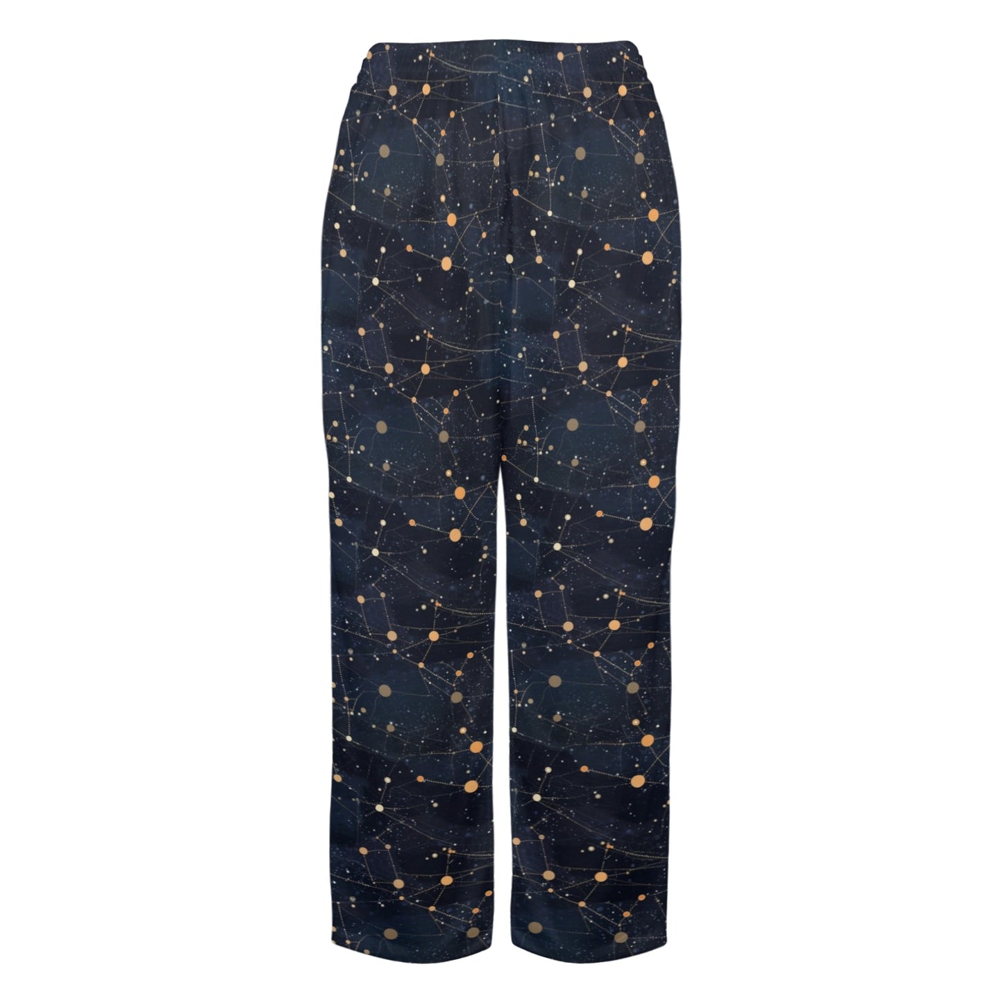 Constellation Women Pajamas Pants, Universe Space Galaxy Satin PJ Funny Pockets Trousers Couples Matching Ladies Trousers Bottoms