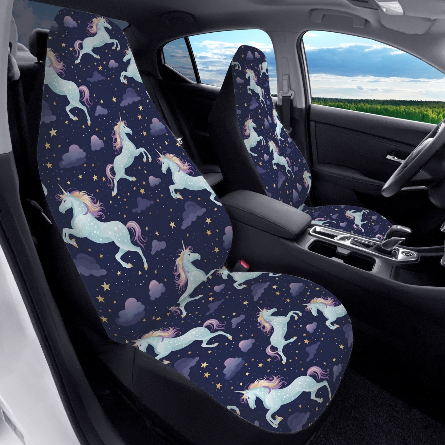Unicorn Car Seat Covers (2 pcs), Stars Cute Pattern Front Seat Dog Pet Auto Vehicle SUV Universal Protector Accessory Men Women Starcove Fashion