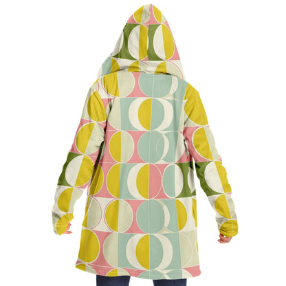 Mid Century Modern Hooded Cloak, Geometric Retro Vintage Coat Men Women Male Ladies Winter Warm Mink Fleece Blanket Wearable Cape
