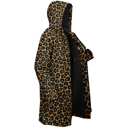 Leopard Hooded Cloak Fleece Jacket, Animal Print Cheetah Zipper Coat Men Women Male Ladies Winter Mink Hooded Parka Wearable Cape Pockets