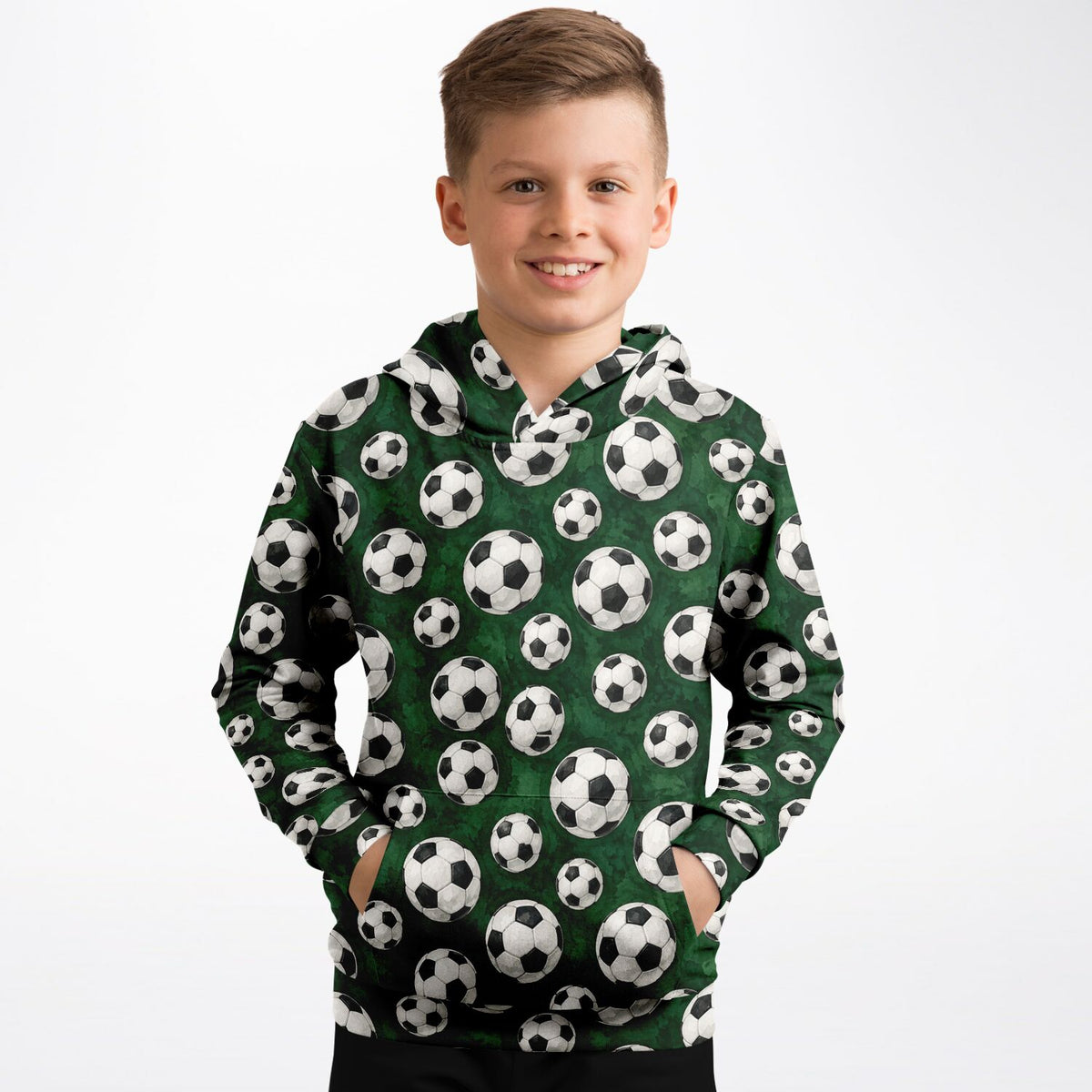 Soccer Ball Kids Pullover Hoodie, Football Green Girls Boy Toddler Youth Children Fleece Aesthetic Graphic Cotton Hooded Sweatshirt Pockets