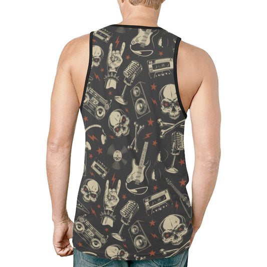 Skull Tank Top Shirt, Classic Rock Guitar Skeleton Men Guys Male Sleeveless Festival Workout Fitness Sports Summer Casual Muscle Graphic Tee