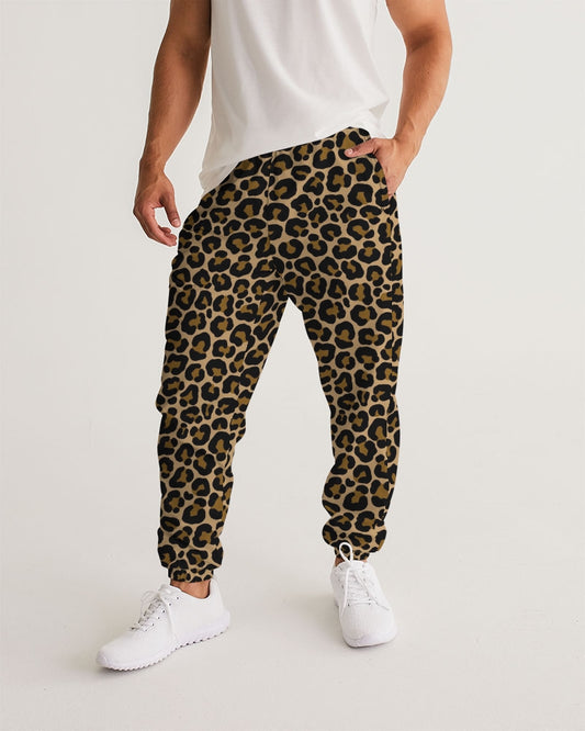 Leopard Print Men Track Pants, Animal Cheetah Brown Zip Pockets Quick Dry Mesh Lining Lightweight Elastic Waist Windbreaker Joggers Bottoms