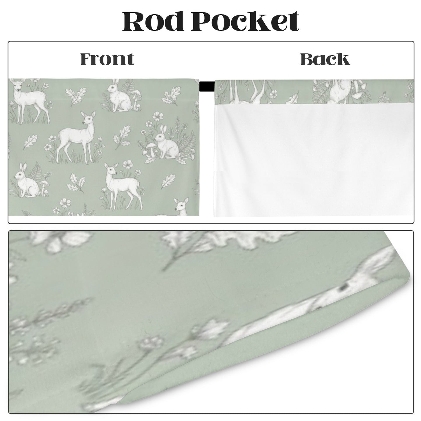 Woodland Print Window Curtain, Sage Green Animals Bedroom Kids Nursery Kitchen Living Room Bathroom Fabric Patterned Unique Rod Pocket Decor - Starcove Fashion