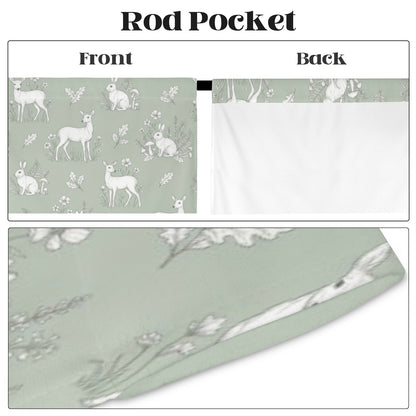 Woodland Print Window Curtain, Sage Green Animals Bedroom Kids Nursery Kitchen Living Room Bathroom Fabric Patterned Unique Rod Pocket Decor - Starcove Fashion