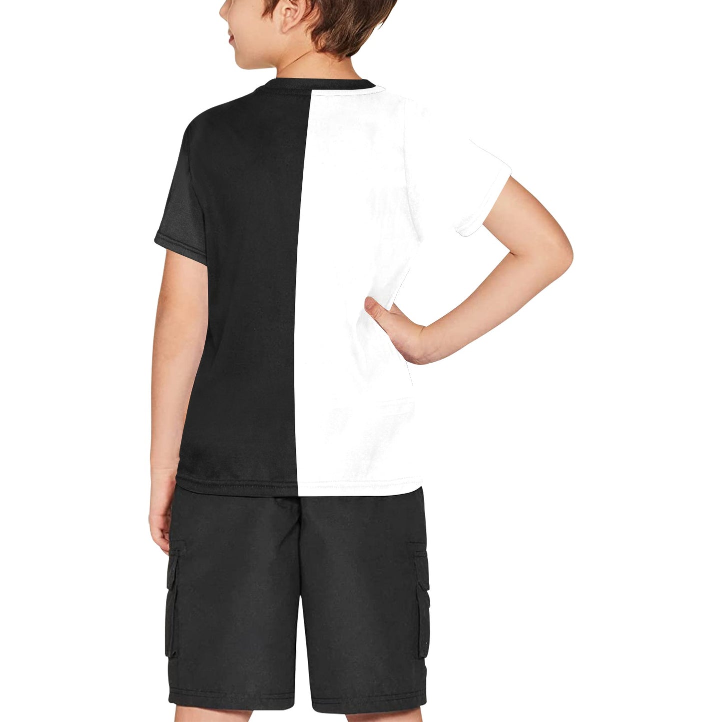 Half Black Half White Kids Tshirt, Two Tone Color Block Split Boys Girls Children Youth Graphic Crewneck Tee Short Sleeve Shirt Top