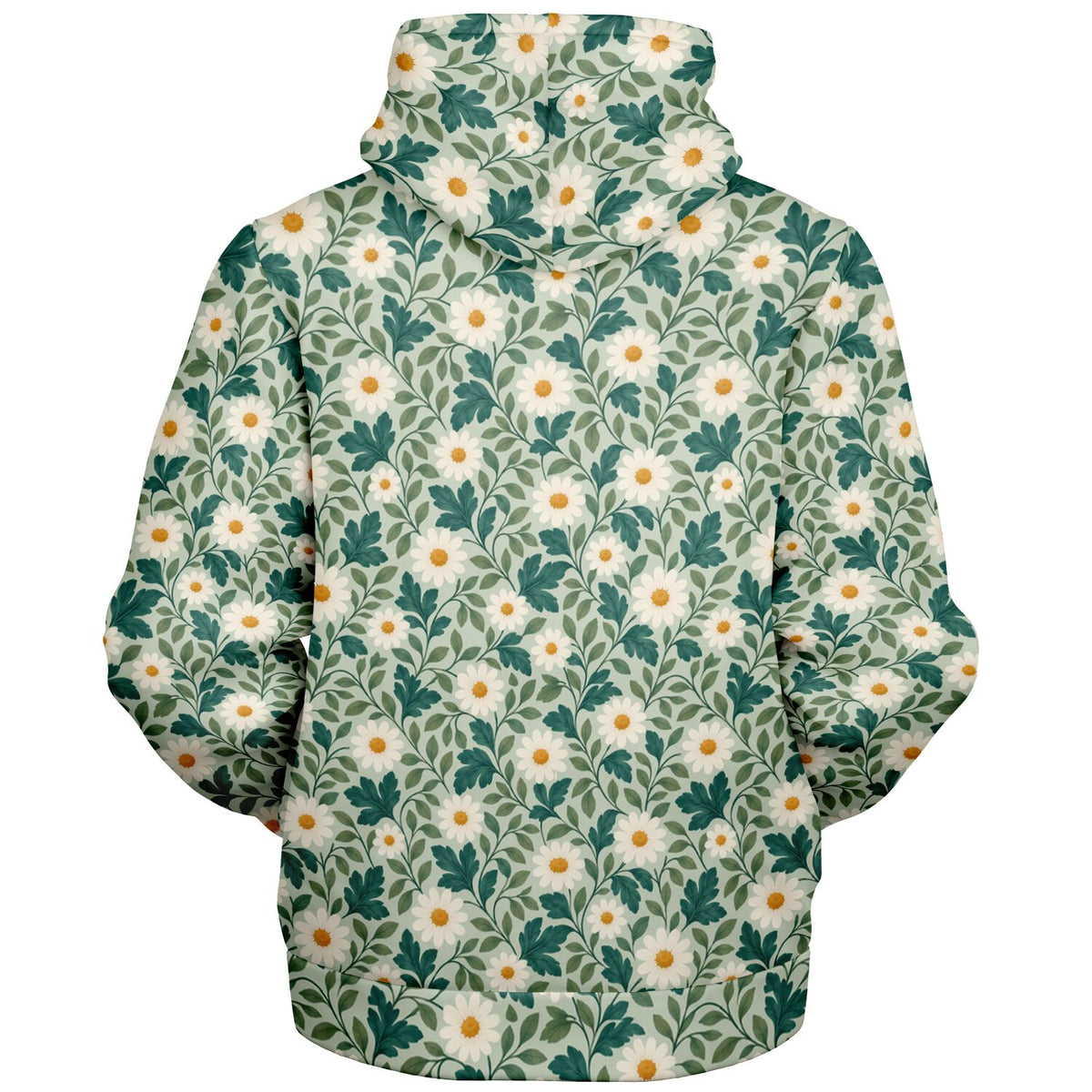 Daisy Zip Up Fleece Lined Hoodie, Floral Green Flowers Sherpa Heavyweight Full Zipper Pocket Men Women Unisex Hooded Sweatshirt Jacket