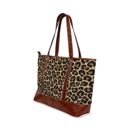 Leopard Canvas Tote Bag Zipper, Animal Print Waterproof Pockets Beach Pool Designer Fabric Shoulder Handbag Women Work Purse Travel Carry On - Starcove Fashion
