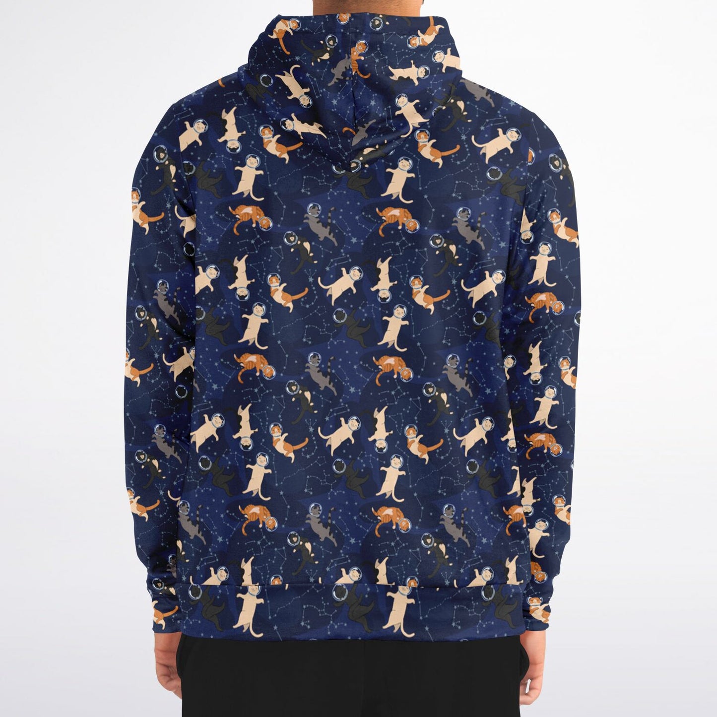 Cats in Space Zip Up Hoodie, Kittens Full Zipper Pocket Men Women Unisex Adult Aesthetic Graphic Cotton Fleece Hooded Sweatshirt - Starcove Fashion