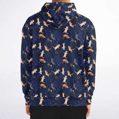 Cats in Space Zip Up Hoodie, Kittens Full Zipper Pocket Men Women Unisex Adult Aesthetic Graphic Cotton Fleece Hooded Sweatshirt - Starcove Fashion