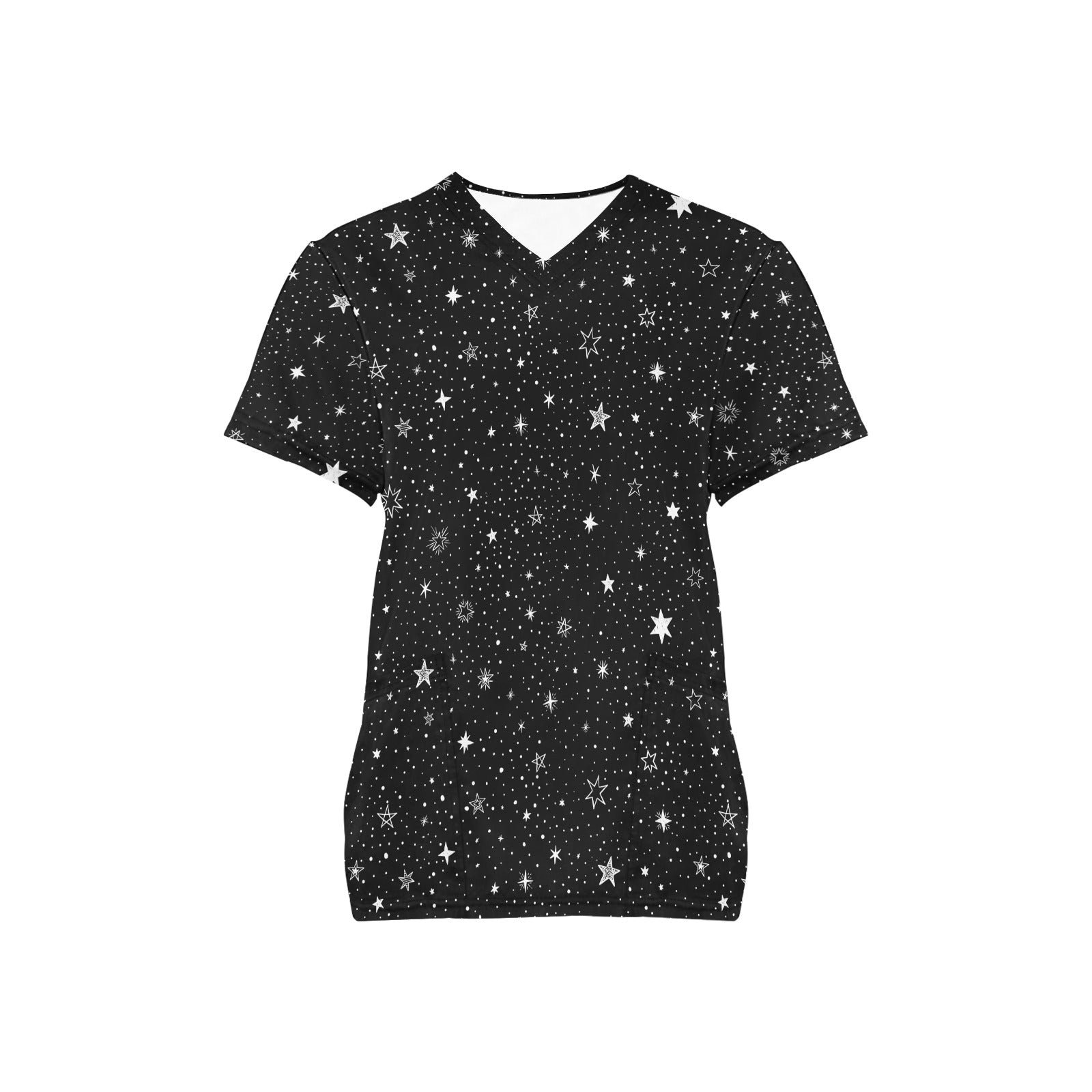 Stars Medical Scrubs Top Women, Space Night Sky Ladies Female Plus Size Nursing Cute Printed Nurse Vet Veterinary Assistant Uniform Pockets - Starcove Fashion