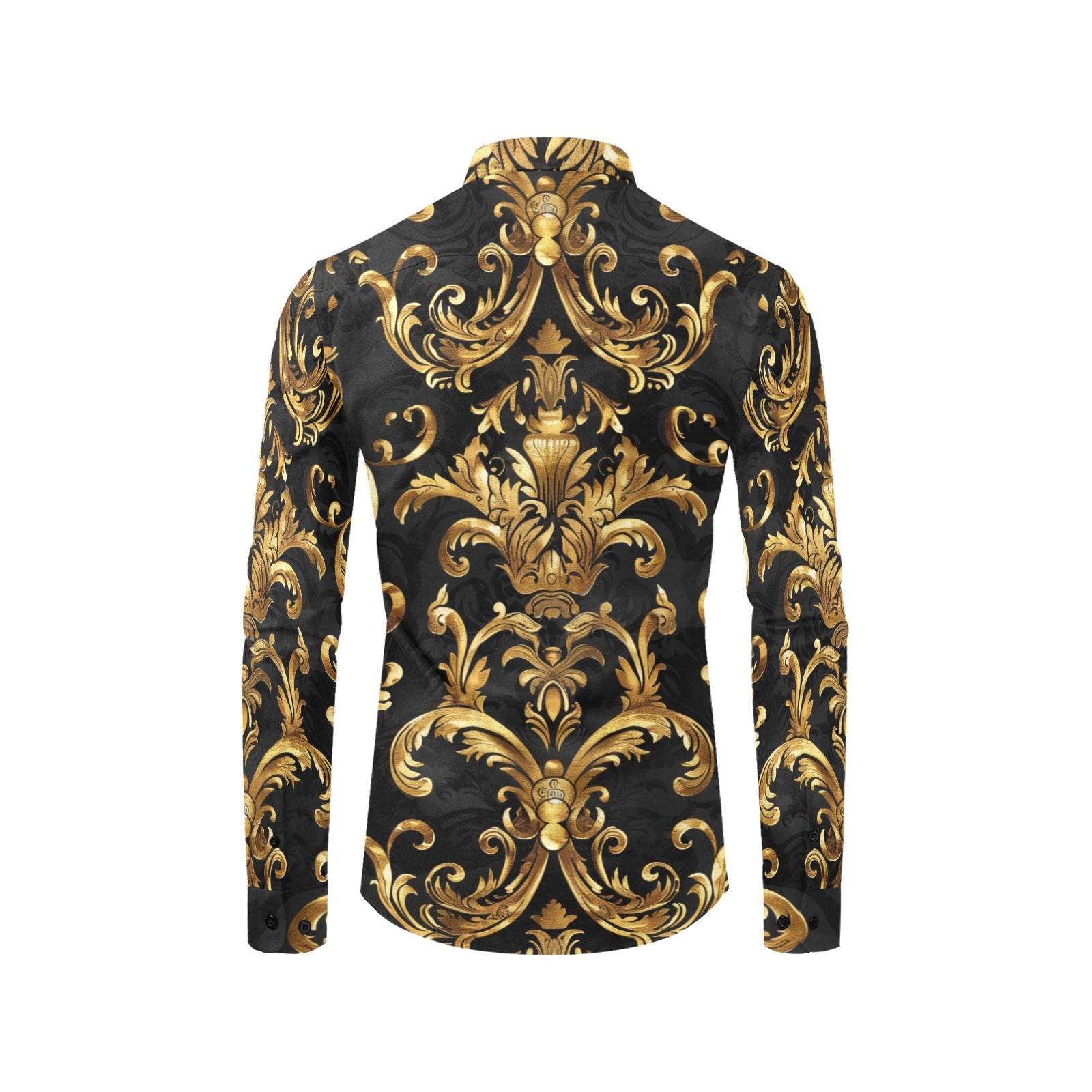 Black Gold Baroque Long Sleeve Men Button Up Shirt, Vintage Retro Print Male Guys Casual Dress Casual Buttoned Collared with Chest Pocket 4XL Black Gold Baroque Long Sleeve Men Button Up Shirt, Vintage Retro Print Male Guys Casual Dress Casual Buttoned Collared with Chest Pocket 4XL
