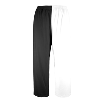 Half Black Half White Men Pajamas Pants, Black White Two Tone Color Split PJ Pockets Sleep Trousers Couples Washable Trousers Bottoms