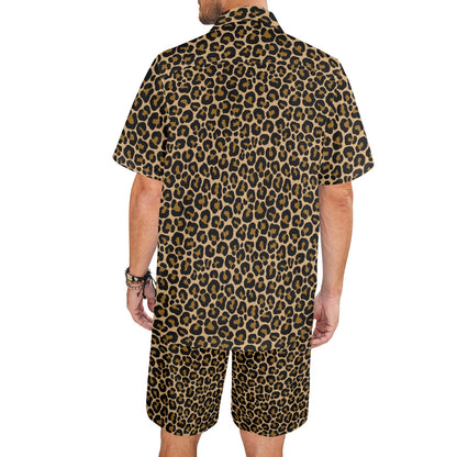 Leopard Shirt Shorts Outfit Set Men, Animal Print Cheetah Matching Hawaiian Beach Male Guys Summer Short Sleeve Button Up Down Luau