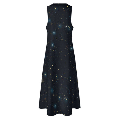 Constellation Maxi Sleeveless Dress, Galaxy Universe Print Space Stars Party Handmade Celestial A Line Women Ladies Cocktail Pockets Long - Starcove Fashion