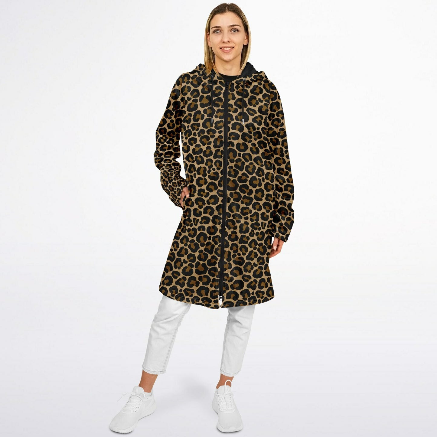 Leopard Hooded Cloak Fleece Jacket, Animal Print Cheetah Zipper Coat Men Women Male Ladies Winter Mink Hooded Parka Wearable Cape Pockets