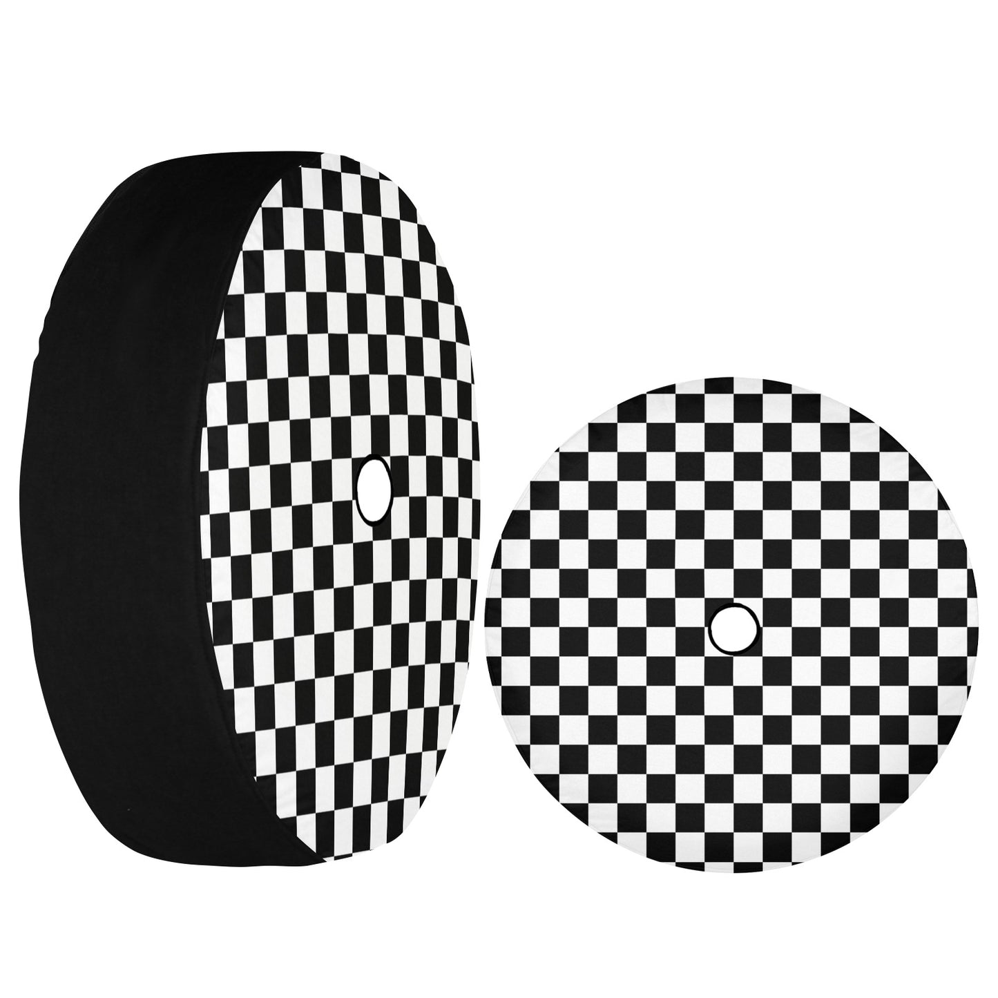 Checkered Spare Tire Cover, Black White Check Extra Rear Wheel Backup Camera Hole Racing Flag Pattern Back Tire Camper Rv Trailer Car Auto