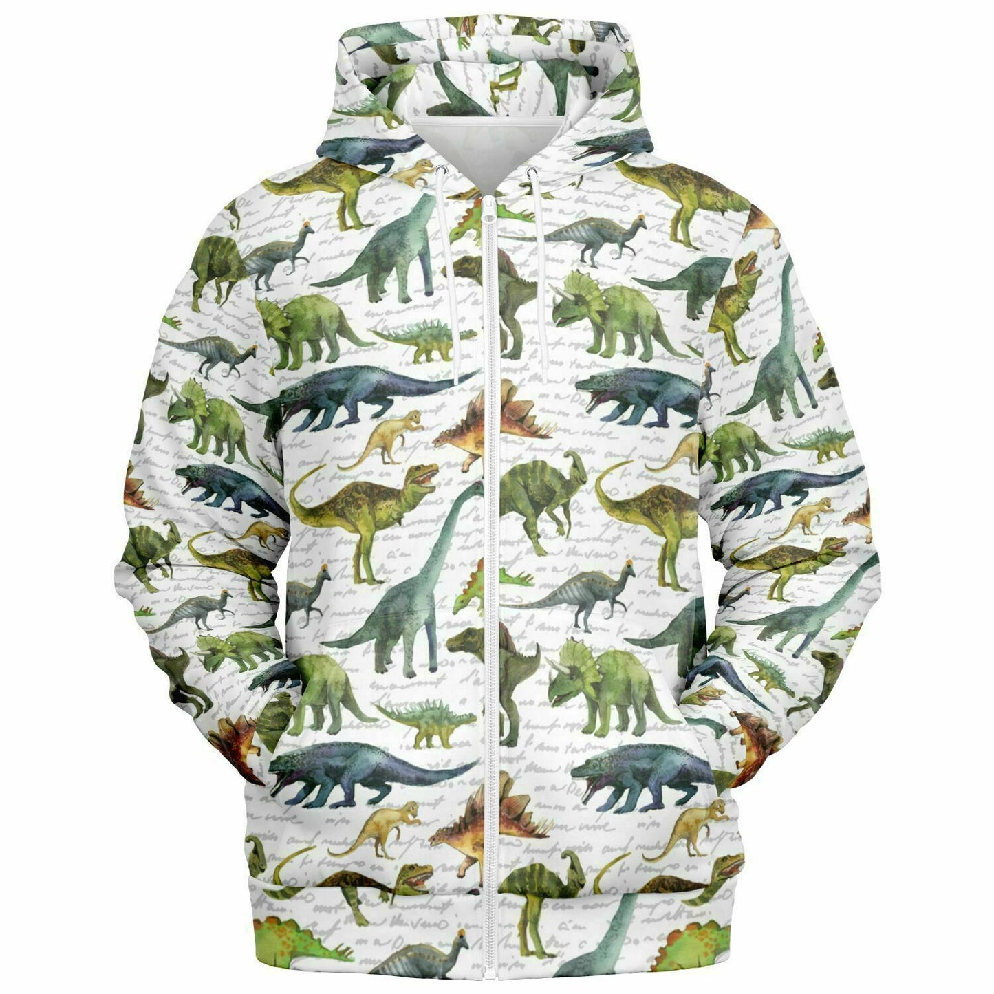 Dinosaur Zip Up Hoodie, Dino Trex Green White Cute Full Zipper Men Women Male Ladies Adult Aesthetic Graphic Cotton Hooded Sweatshirt Pockets