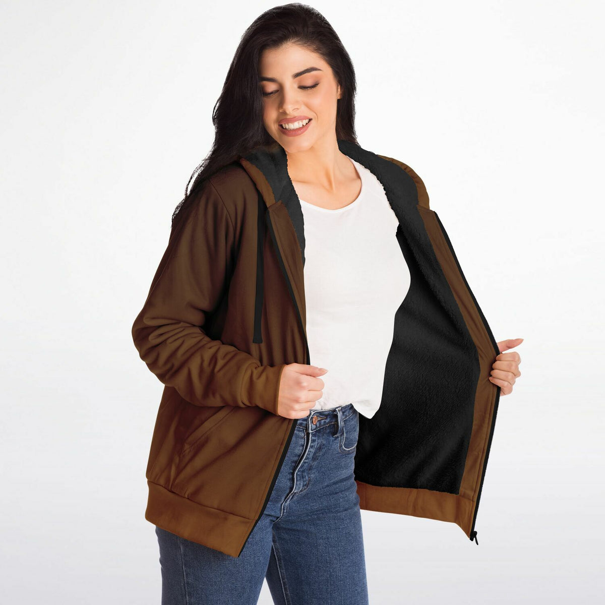 Brown Ombre Zip Up Fleece Lined Hoodie, Gradient Heavyweight Full Zipper Pocket Men Women Unisex Aesthetic Graphic Hooded Sweatshirt Jacket