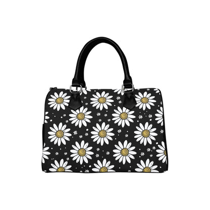 daisy floral leather backpack Daisy Handbag Purse, White Floral Flowers Black Print Cute Art Zipper – Starcove Fashion