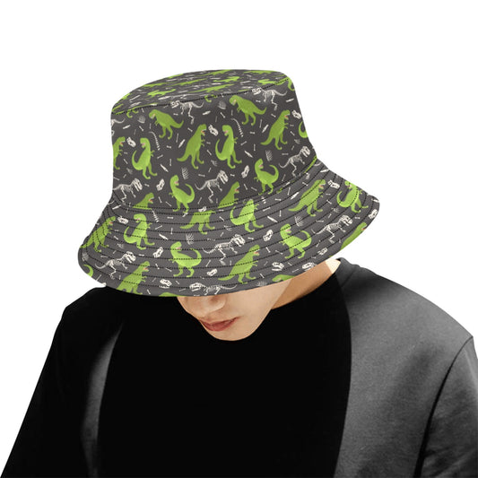 Dino Bucket Hat Cap, Dinosaurs green Trex Skeleton Retro Vintage Animal Summer Festival Cute Women Men Designer Beach Sun Shade Y2K Golf