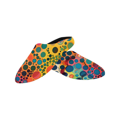 Psychedelic  Women's Slippers, Colorful Dots Art Funky Ladies House Slide Handmade Bedroom Warm Winter Cozy Designer Slip On Cotton Shoes