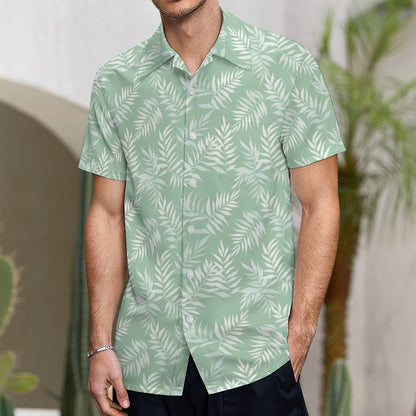 Mint Green Men Button Up Shirt, Tropical Leaves Light Short Sleeve Print Casual Buttoned Down Male Guys Collared Designer Dress Chest Pocket S / White Mint Green Men Button Up Shirt, Tropical Leaves Light Short Sleeve Print Casual Buttoned Down Male Guys Collared Designer Dress Chest Pocket S / White