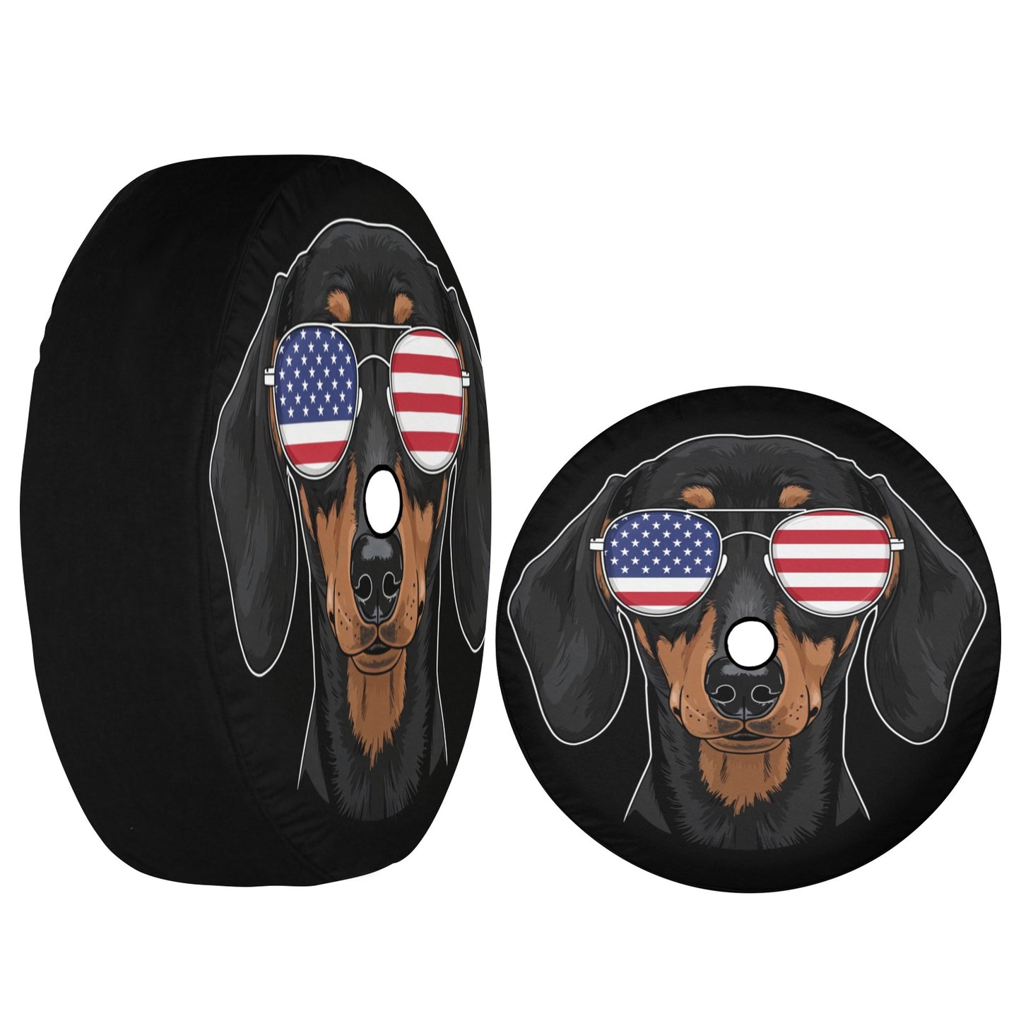 Dachshund Dog American Flag Spare Tire Cover,  Puppy Sunglasses Cool Backup Camera Hole Wheel Unique RV Back Cars Men Women Trailer Campers - Starcove Fashion