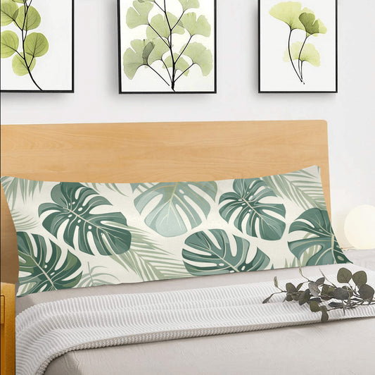 Monstera Leaf Body Pillow Case, Sage Green Tropical Retro Long Large Bed Accent Print Throw Decor Decorative Cover Cushion 20x54