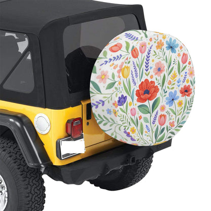 White Floral Spare Tire Cover, Flowers Garden Wheel Accessories Unique Design Backup Camera Hole Trailer Back Women Girly SUV Rear Protector - Starcove Fashion
