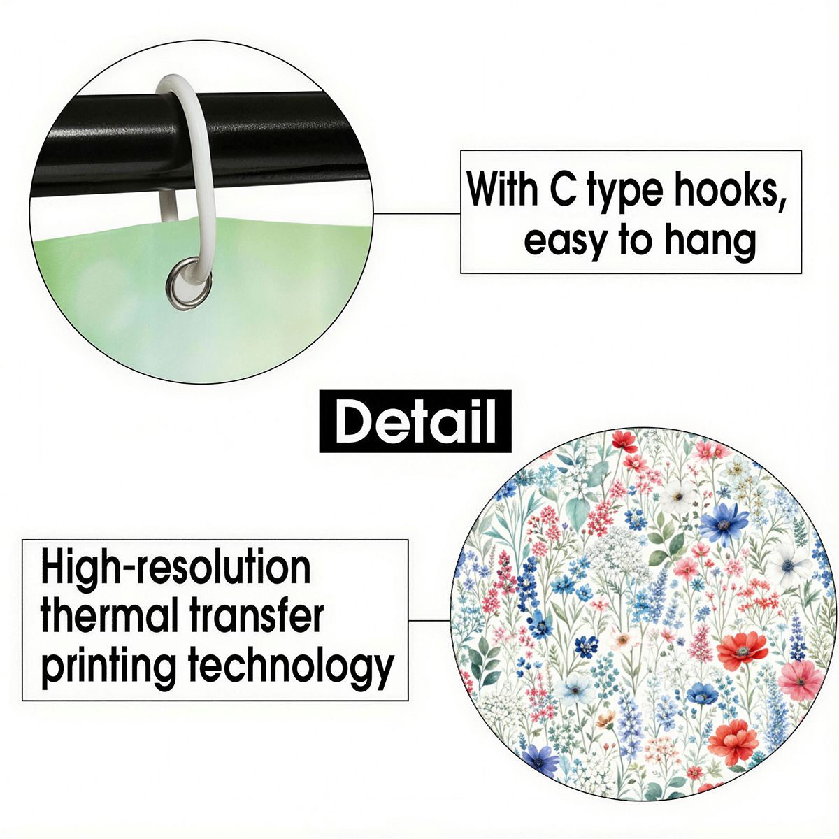 Red Blue Floral Shower Curtain with Hooks Rings, Nature Flowers White Fabric Waterproof Unique Bath Bathroom Decor Housewarming Home Gift