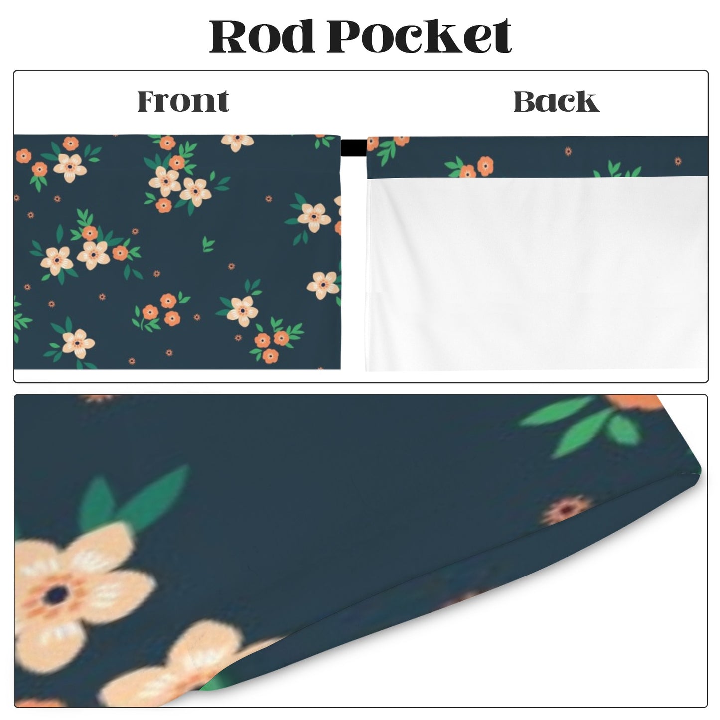 Floral Modern Window Curtain, Blue Green Flowers Kitchen Living Room Bedroom Bathroom Fabric Rod Pocket Decor Housewarming Home 63 Inch