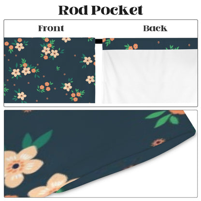 Floral Modern Window Curtain, Blue Green Flowers Kitchen Living Room Bedroom Bathroom Fabric Rod Pocket Decor Housewarming Home 63 Inch