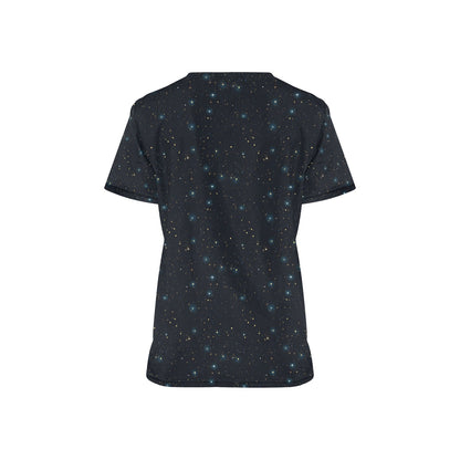 Constellation Medical Scrubs Top Women, Stars Space Galaxy Ladies Female Plus Size Nursing Nurse Vet Veterinary Assistant Uniform Pockets - Starcove Fashion