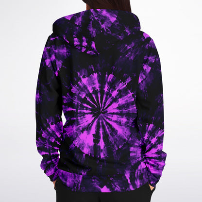 Black Purple Tie Dye Zip Up Hoodie, Full Zipper Pocket Men Women Unisex Adult Aesthetic Graphic Cotton Fleece Hooded Sweatshirt