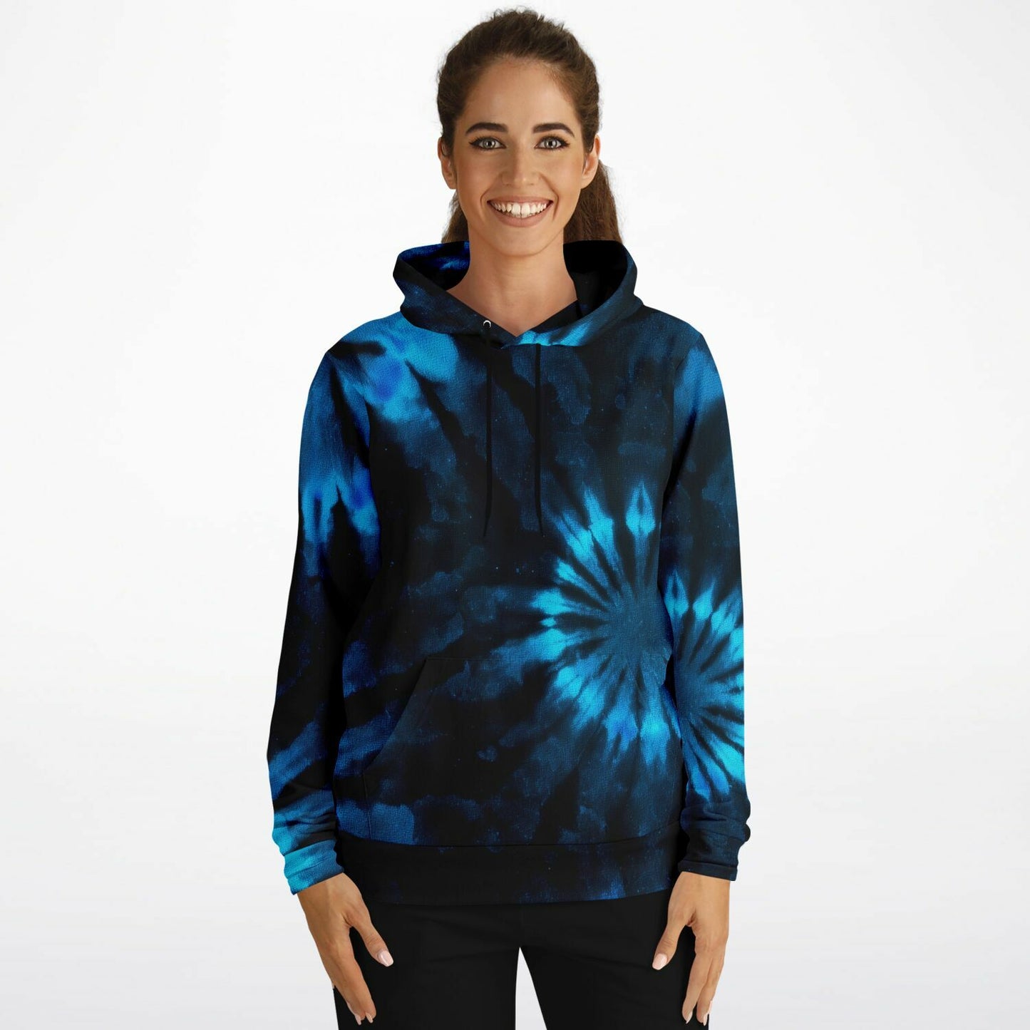 Black and Blue Tie Dye Hoodie, Pullover Men Women Adult Aesthetic Graphic Cotton Hooded Sweatshirt with Pockets Designer Plus Size