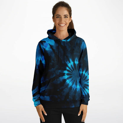 Black and Blue Tie Dye Hoodie, Pullover Men Women Adult Aesthetic Graphic Cotton Hooded Sweatshirt with Pockets Designer Plus Size