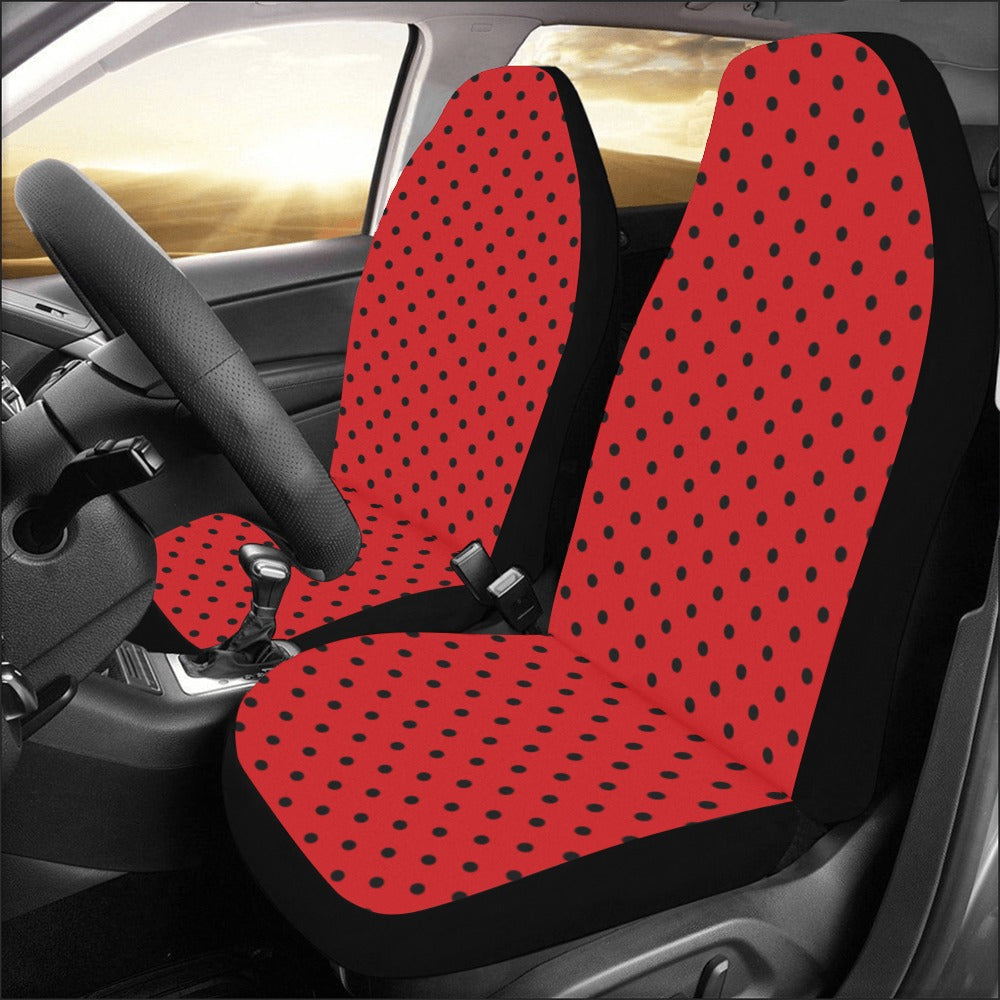 Red Polka Dots Car Seat Covers 2 pc, Black Auto Automotive Vehicle Front Dog Truck Car SUV Chair Protector Accessory Universal Fit Luxury - Starcove Fashion