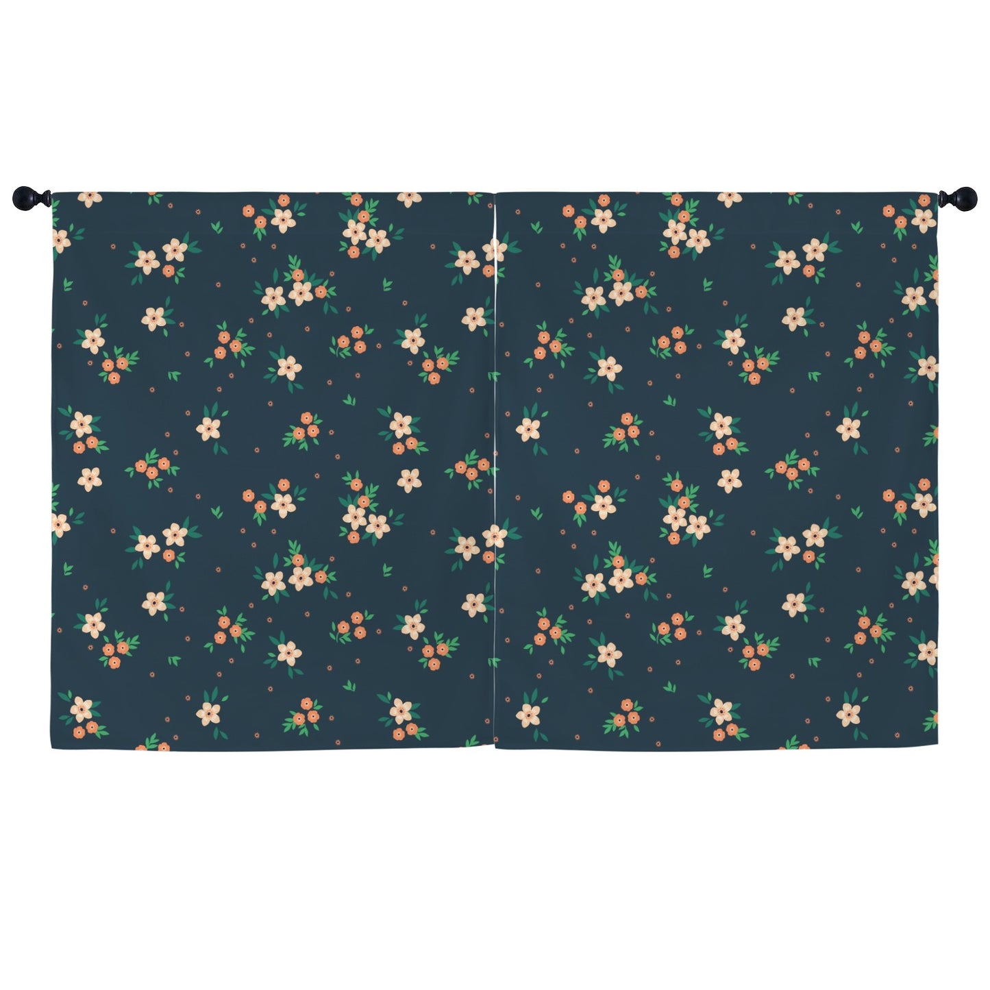 Floral Modern Window Curtain, Blue Green Flowers Kitchen Living Room Bedroom Bathroom Fabric Rod Pocket Decor Housewarming Home 63 Inch