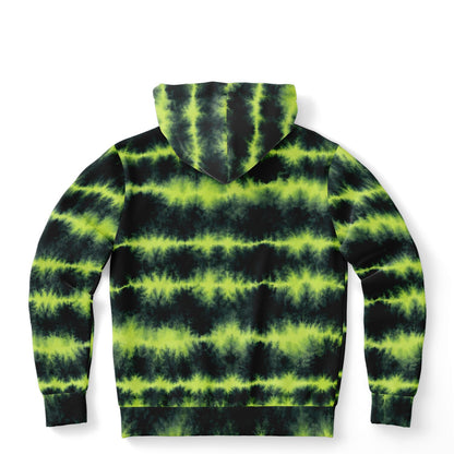 Lime Green Tie Dye Hoodie, Green Shibori Charcoal Striped Pullover Men Women Adult Cotton Hooded Sweatshirt Pockets Designer Plus Size