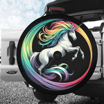 Unicorn Horse Spare Tire Cover, Rainbow Cool Backup Camera Hole Rear Spare Extra Wheel Unique RV Back Cars RV Men Women Trailer Campers - Starcove Fashion